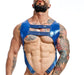 MOB DNGEON Crop Top Harness With C - Ring Faux Leather Blue Mirror DMBL08 - SexyMenUnderwear.com