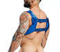 MOB DNGEON Crop Top Harness With C - Ring Faux Leather Blue Mirror DMBL08 - SexyMenUnderwear.com