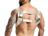 MOB DNGEON Crop Top Harness With C - Ring Faux Leather Golden Mirror DMBL08 - SexyMenUnderwear.com