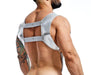 MOB DNGEON Crop Top Harness With C - Ring Faux Leather Silver Mirror DMBL08 - SexyMenUnderwear.com