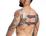 MOB DNGEON Crop Top Harness With C - Ring Faux Leather Titanium Camo DMBL08 - SexyMenUnderwear.com