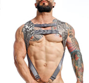 MOB DNGEON Crop Top Harness With C - Ring Faux Leather Titanium Camo DMBL081
