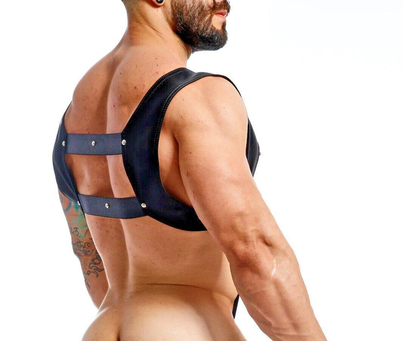 MOB DNGEON Crop Top Harness With C - Ring Leather Look Black - Mamba DMBL08 - SexyMenUnderwear.com