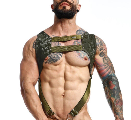 MOB DNGEON Crop Top Harness With C - Ring Leather Look Pure - Camo DMBL081