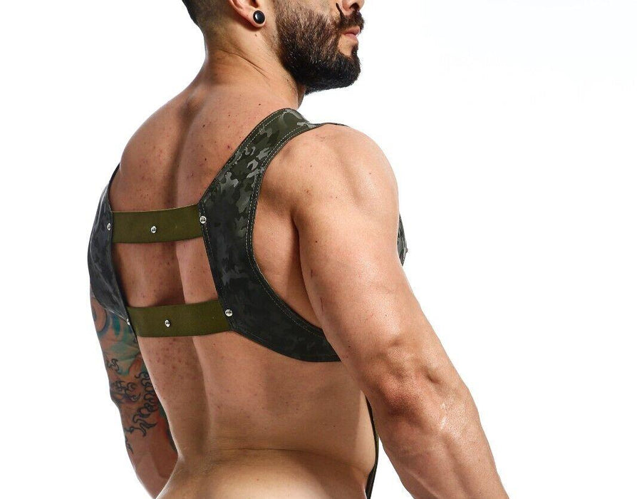 MOB DNGEON Crop Top Harness With C - Ring Leather Look Pure - Camo DMBL08 - SexyMenUnderwear.com