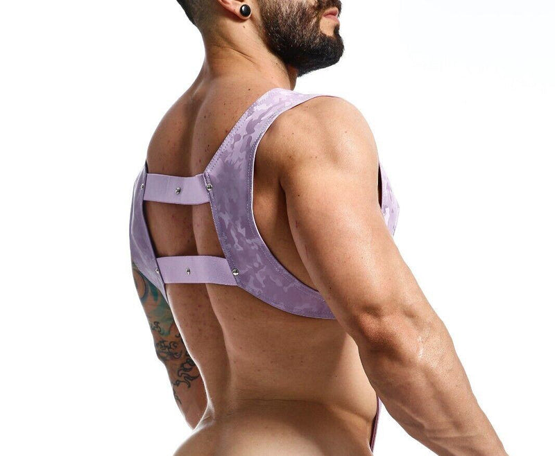 MOB DNGEON Crop Top Harness With C - Ring Leather - Look Purple Lila Camo DMBL08 B62