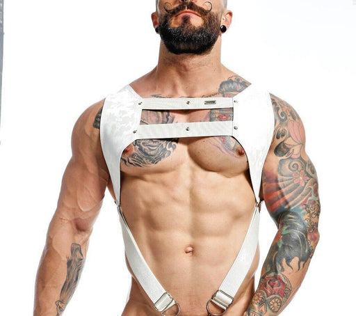 MOB DNGEON Crop Top Harness With C - Ring Leather - Look White Camo DMBL08 - SexyMenUnderwear.com