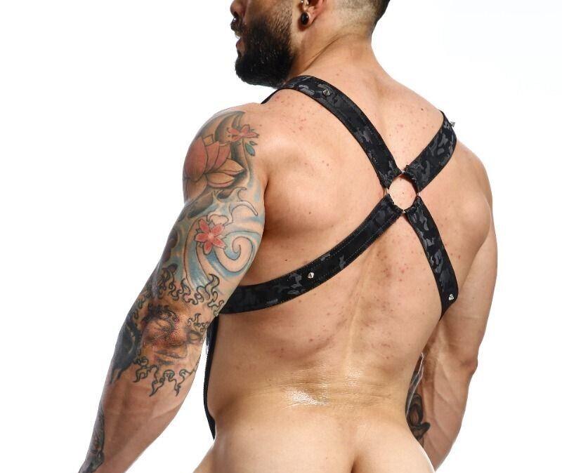 MOB DNGEON Cross C - Ring Harness One Size Adjustable Straps Black - Camo DMBL07 - SexyMenUnderwear.com