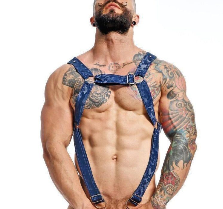 MOB DNGEON Cross C - Ring Harness One Size Adjustable Straps DMBL07 Navy - Camo - SexyMenUnderwear.com