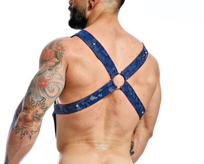 MOB DNGEON Cross C - Ring Harness One Size Adjustable Straps DMBL07 Navy - Camo - SexyMenUnderwear.com