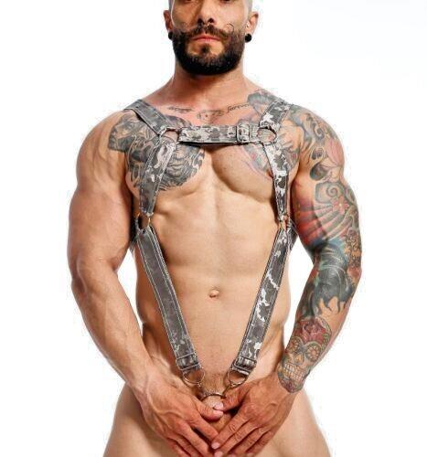 MOB DNGEON Cross C - Ring Harness One Size Adjustable Straps DMBL07 Titanium - Camo - SexyMenUnderwear.com