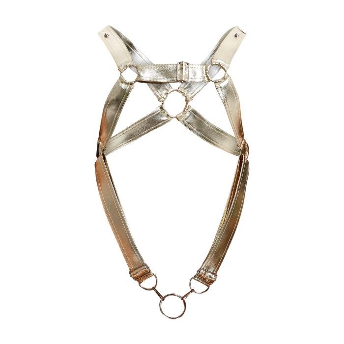 MOB DNGEON Cross C - Ring Harness Wide Adjustable Strap O/S Golden Mirror DMBL07 - SexyMenUnderwear.com