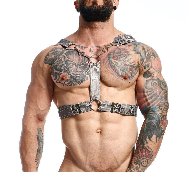 MOB DNGEON Cross Chain Harness Faux Leather Titanium Camo One - Size DMBL09 - 3 - SexyMenUnderwear.com