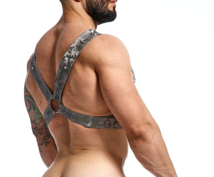 MOB DNGEON Cross Chain Harness Faux Leather Titanium Camo One - Size DMBL09 - 3 - SexyMenUnderwear.com