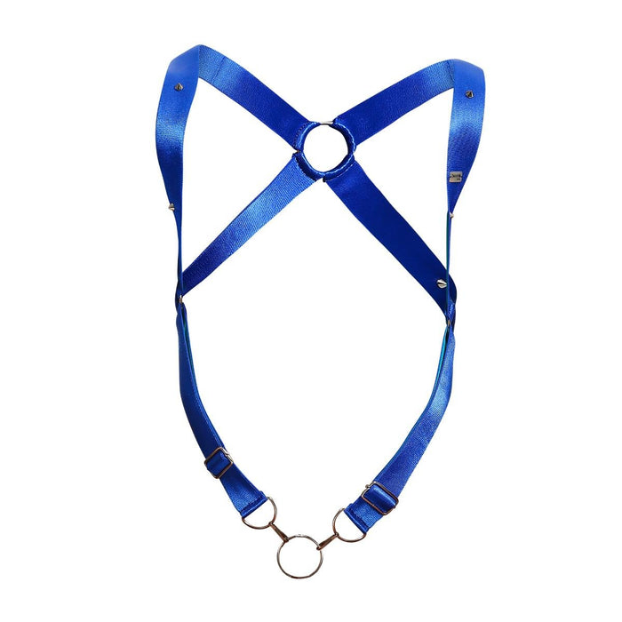 MOB DNGEON Crossback Elastic Harness Back O - Ring With C - Ring Blue Mirror DMBL05 - SexyMenUnderwear.com