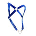 MOB DNGEON Crossback Elastic Harness Back O - Ring With C - Ring Blue Mirror DMBL05 - SexyMenUnderwear.com