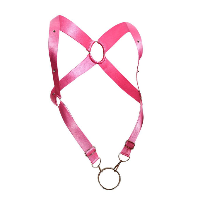 MOB DNGEON Crossback Elastic Harness Back O - Ring With C - Ring Pink Mirror DMBL05 - SexyMenUnderwear.com