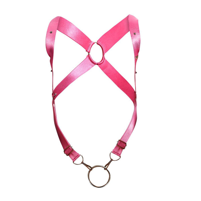 MOB DNGEON Crossback Elastic Harness Back O - Ring With C - Ring Pink Mirror DMBL05 - SexyMenUnderwear.com