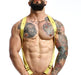 MOB DNGEON Crossback Elastic Harness Back O - Ring With C - Ring Yellow DMBL05 - SexyMenUnderwear.com