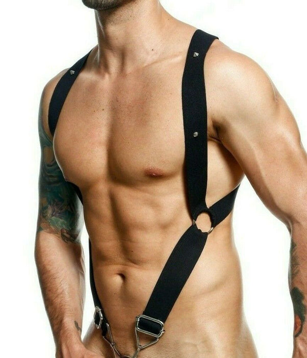 MOB DNGEON Crossback Elastic Harness O - Ring Black With C - Ring DMBL05 4 - SexyMenUnderwear.com