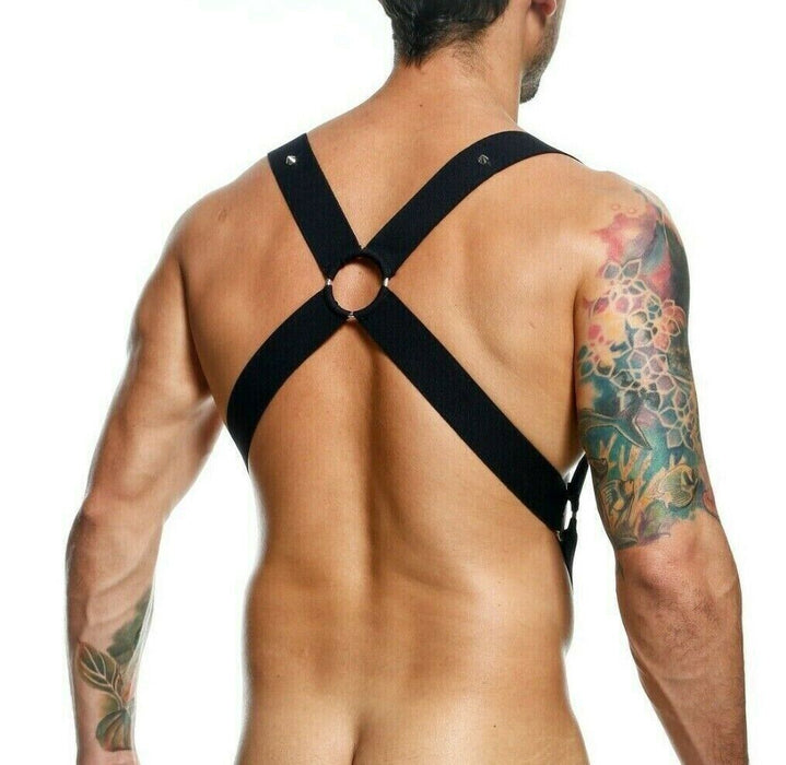 MOB DNGEON Crossback Elastic Harness O - Ring Black With C - Ring DMBL05 4 - SexyMenUnderwear.com