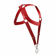 MOB DNGEON Crossback Elastic Harness O - Ring Cherry Red Open Front DMBL05 - SexyMenUnderwear.com