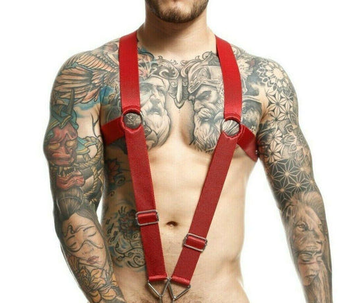 MOB DNGEON Crossback Elastic Harness O - Ring Cherry Red Open Front DMBL05 S8A1