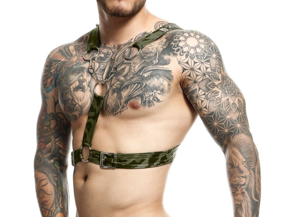 MOB DNGEON Eroticwear Cross Chain Harness O/S Army Green DMBL09 3 - SexyMenUnderwear.com