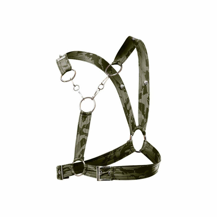 MOB DNGEON Eroticwear Cross Chain Harness O/S Army Green DMBL09 3 - SexyMenUnderwear.com