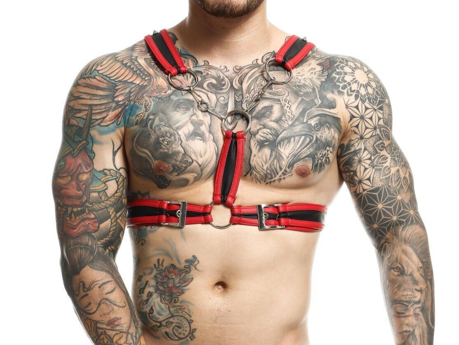 MOB DNGEON Eroticwear Cross Chain Harness Red Cherry O/S DMBL09 3 - SexyMenUnderwear.com