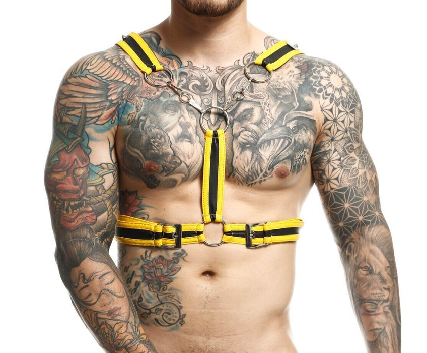 MOB DNGEON Eroticwear Cross Chain Harness Yellow O/S DMBL09 3 - SexyMenUnderwear.com