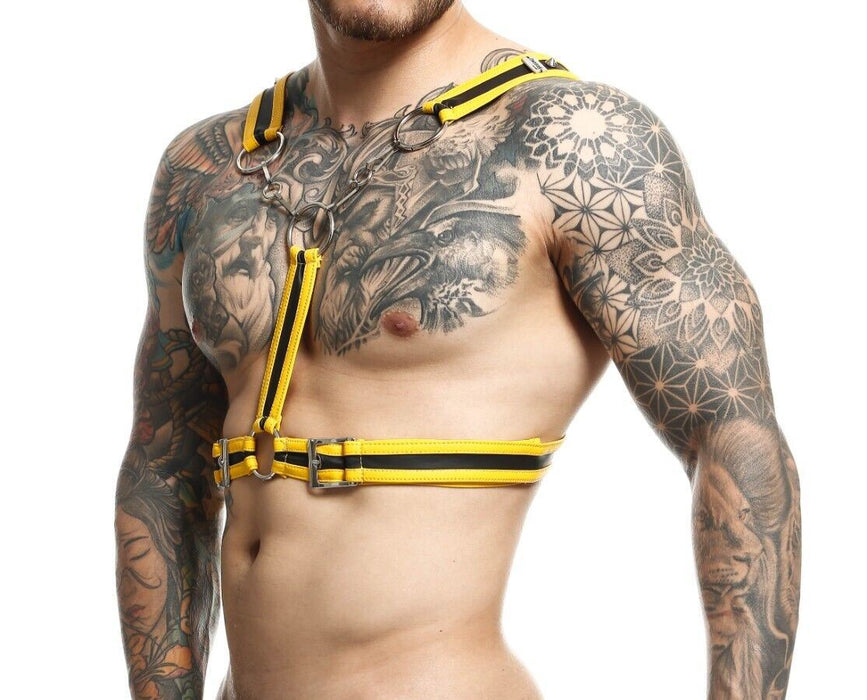 MOB DNGEON Eroticwear Cross Chain Harness Yellow O/S DMBL09 3 - SexyMenUnderwear.com