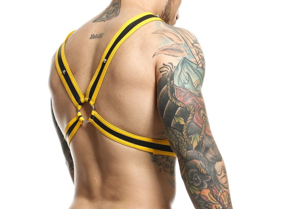 MOB DNGEON Eroticwear Cross Chain Harness Yellow O/S DMBL09 3 - SexyMenUnderwear.com