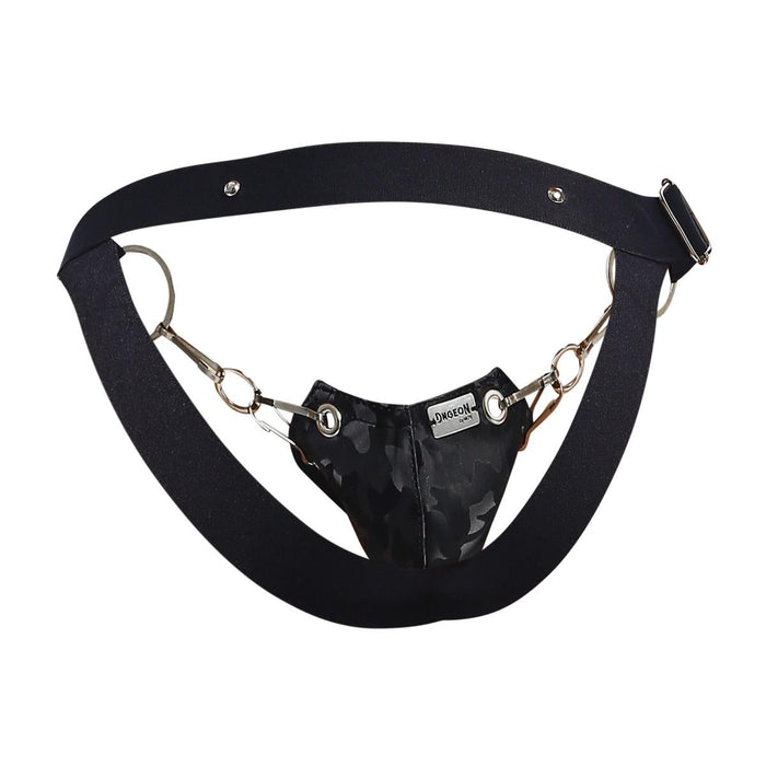 MOB DNGEON Eroticwear Snap Jock Metal Ring Faux Leather Black-Camo O/S DMBL03