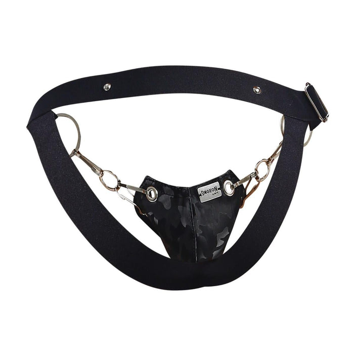 MOB DNGEON Eroticwear Snap Jock Metal Ring Faux Leather Black - Camo O/S DMBL03 - SexyMenUnderwear.com