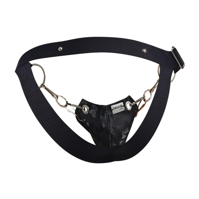MOB DNGEON Eroticwear Snap Jock Metal Ring Faux Leather Black - Camo O/S DMBL03 - B013