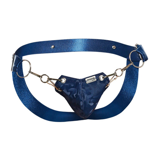 MOB DNGEON Eroticwear Snap Jock Metal Ring Faux Leather Navy-Camo O/S DMBL03