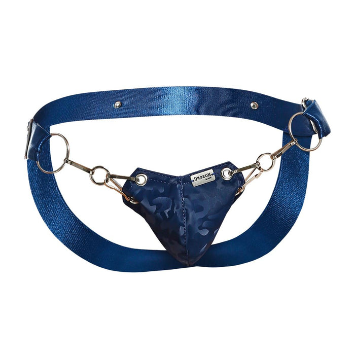 MOB DNGEON Eroticwear Snap Jock Metal Ring Faux Leather Navy - Camo O/S DMBL03 - SexyMenUnderwear.com