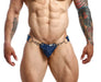 MOB DNGEON Eroticwear Snap Jock Metal Ring Faux Leather Navy - Camo O/S DMBL03 - SexyMenUnderwear.com