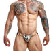 MOB DNGEON Eroticwear Snap Jock Metal Ring Faux Leather Zebra Print O/S DMBL03 - SexyMenUnderwear.com