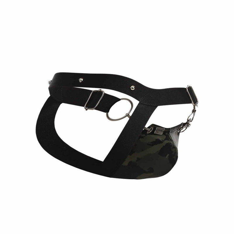 MOB DNGEON Eroticwear Snap Jock Metal Ring Open Back Jockstrap Army O/S DMBL03 - B015