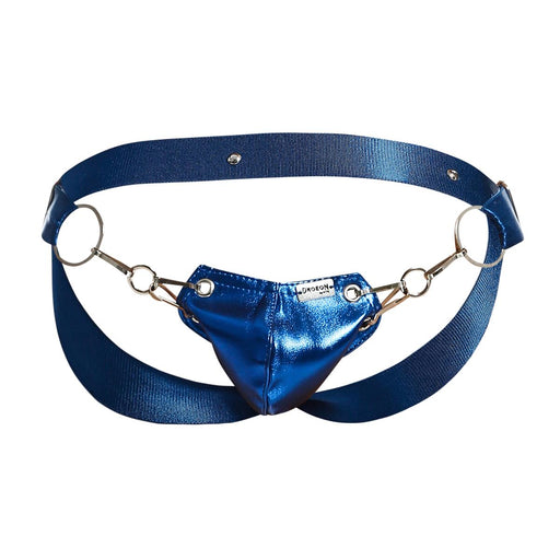 MOB DNGEON Eroticwear Snap Jockstrap Open Back Metal Ring Blue Mirror O/S DMBL03