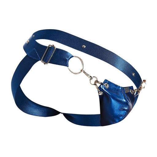 MOB DNGEON Eroticwear Snap Jockstrap Open Back Metal Ring Blue Mirror O/S DMBL03