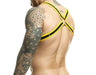 MOB DNGEON Harness Cross C - Ring Wide Adjustable Strap O/S Yellow DMBL07 - SexyMenUnderwear.com