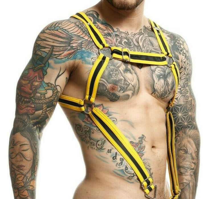 MOB DNGEON Harness Cross C - Ring Wide Adjustable Strap O/S Yellow DMBL07 - SexyMenUnderwear.com