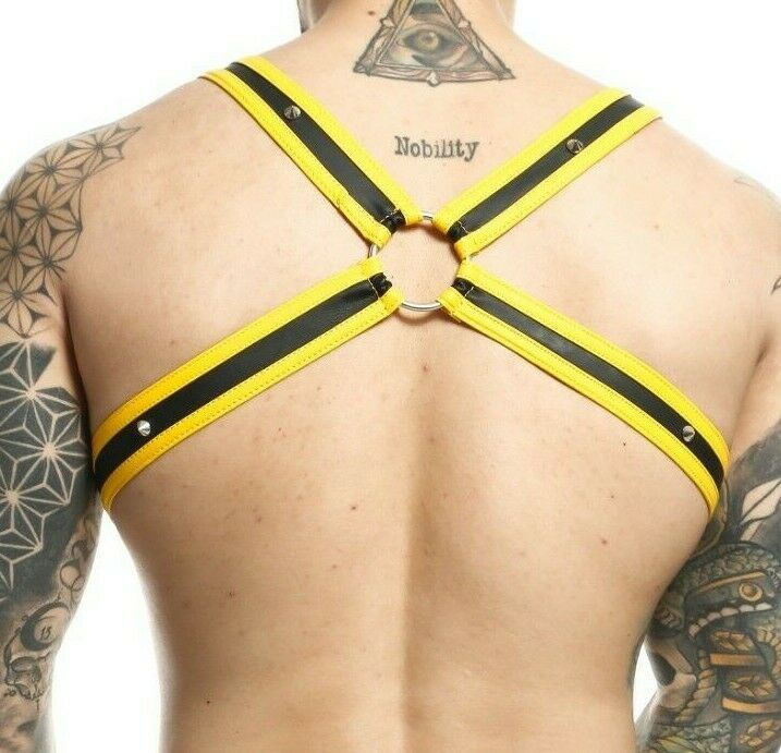 MOB DNGEON Harness Cross C - Ring Wide Adjustable Strap O/S Yellow DMBL07 - SexyMenUnderwear.com