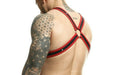 MOB DNGEON Harness Cross C - Ring Wide Strap Harness Fetish Red DMBL07 - SexyMenUnderwear.com