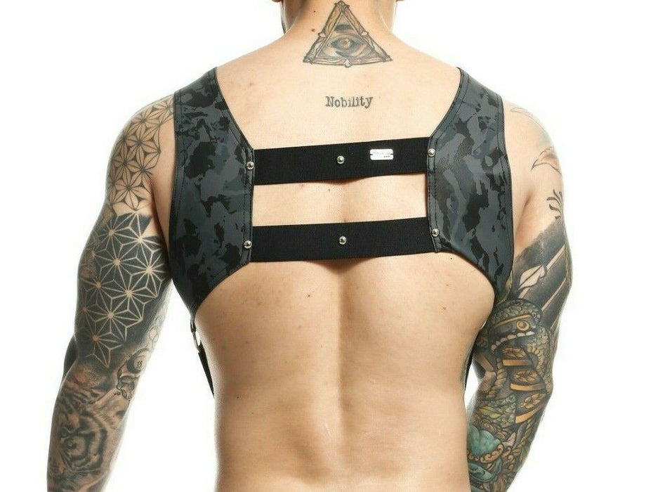 MOB DNGEON Harness Leather - Look CropTop With C - Ring Harness Midnight DMBL08 - SexyMenUnderwear.com