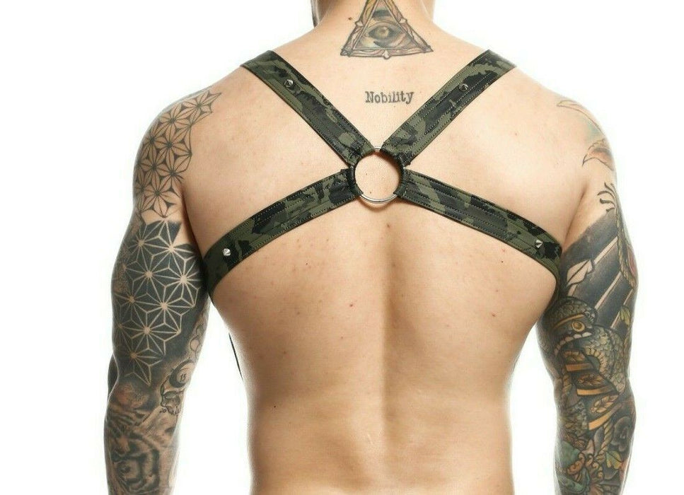 MOB DNGEON Harness Leather - Look Cross C - Ring Fetish Green Army DMBL07 - SexyMenUnderwear.com