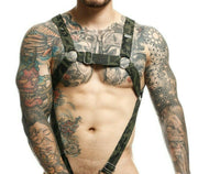 MOB DNGEON Harness Leather - Look Cross C - Ring Fetish Green Army DMBL07 - SexyMenUnderwear.com